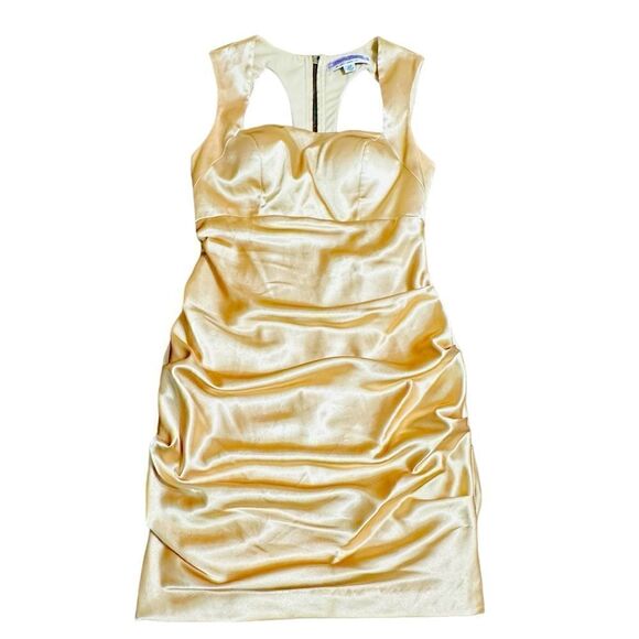 Adrianna Papell Gold Sleeveless Satin Bodycon Mini Dress size XS - Picture 8 of 16